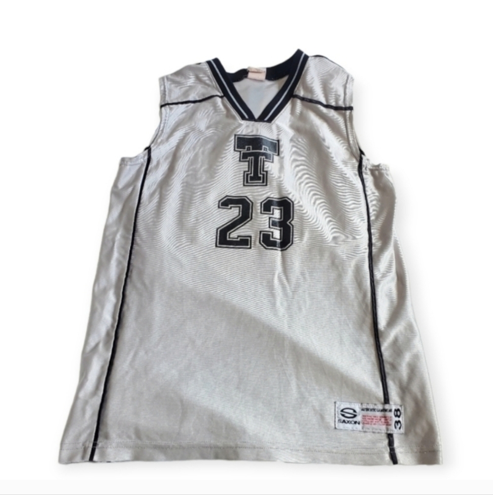 Saxon Basketball Jersey Vintage Silver Grey #23 Canada Made Large